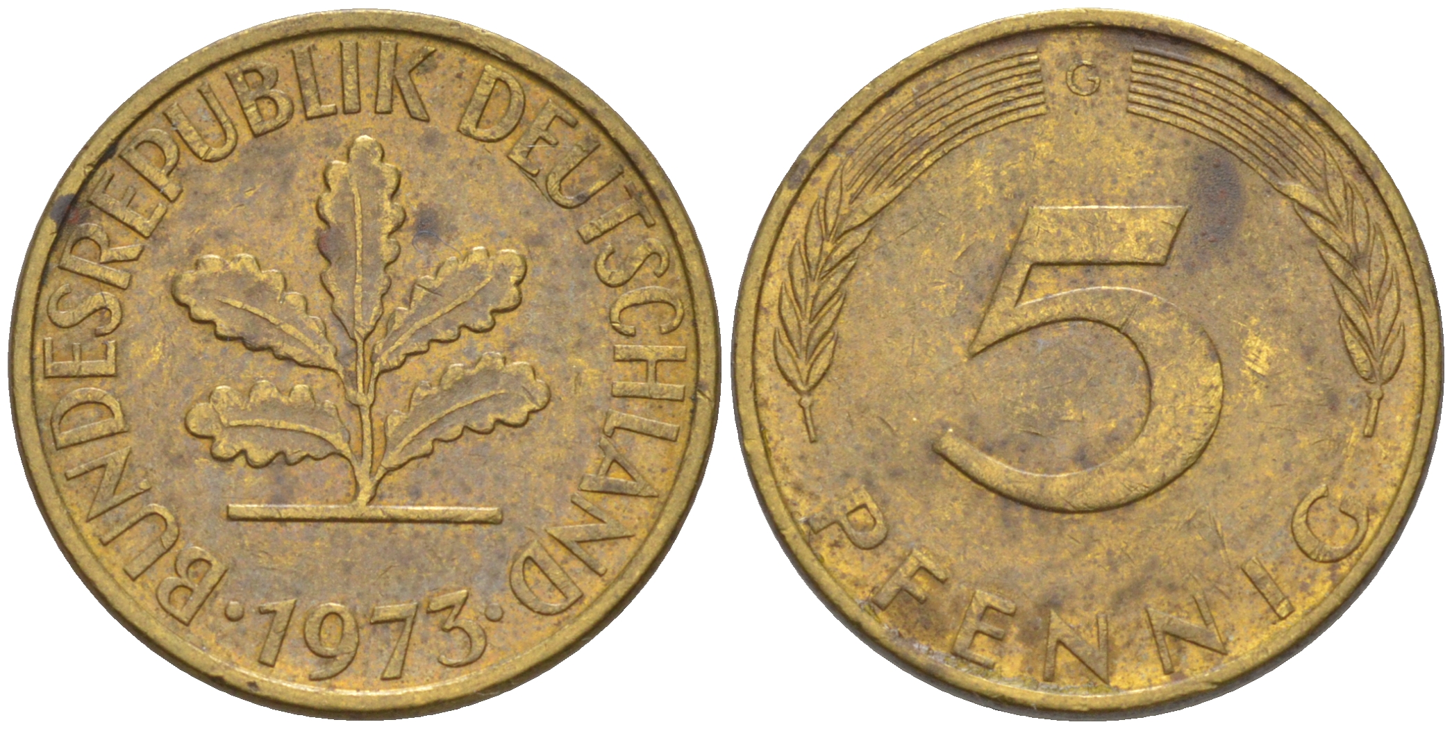 ФРГ 5 пфеннигов 1973 G KM 107, J. 382 сталь плакированная латунью 4514-821