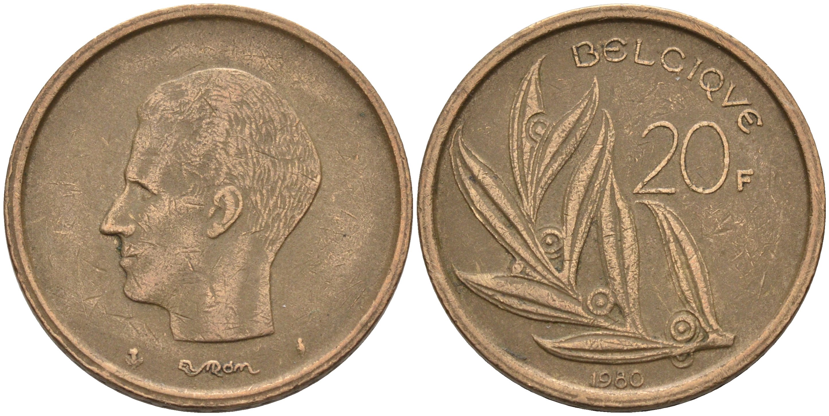 Бельгия 20 франков 1980 Belgique, Бодуэн I (1951-1993) KM 159 никель бронза    4592-1221