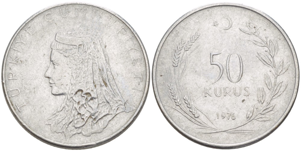 Турция 50 курушей 1976 Анатолийская невеста KM 899 нержавеющая сталь 108-1135