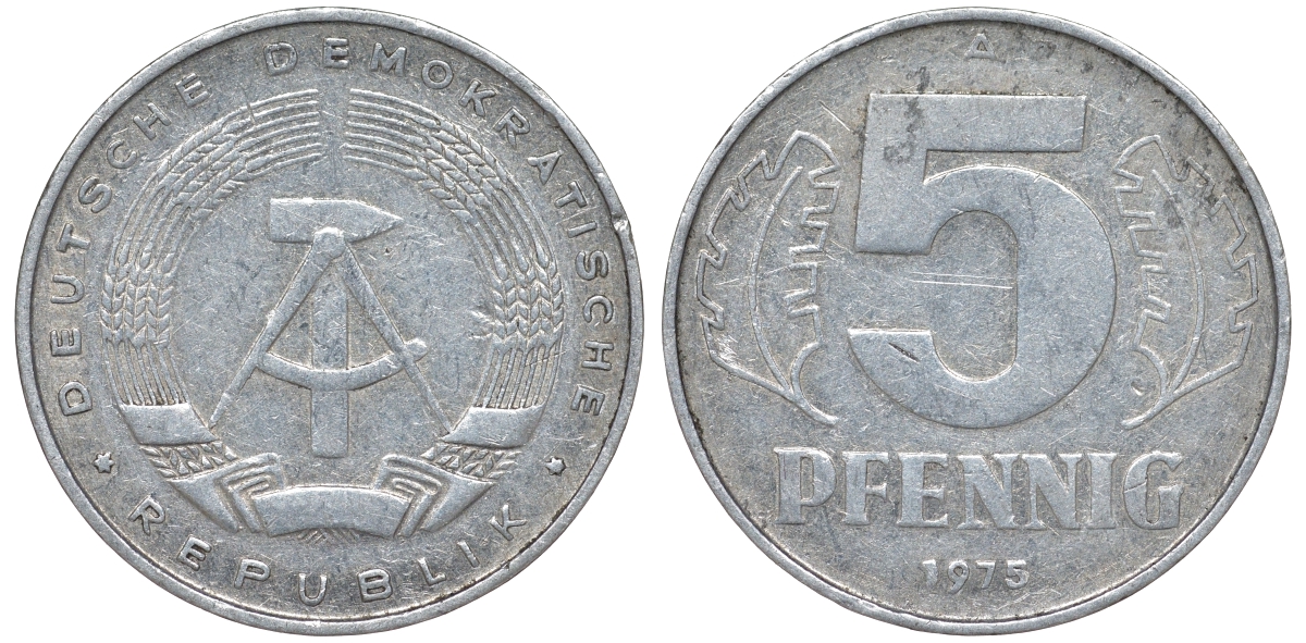 ГДР 5 пфеннигов 1975 A KM 9.1 алюминий 62-256