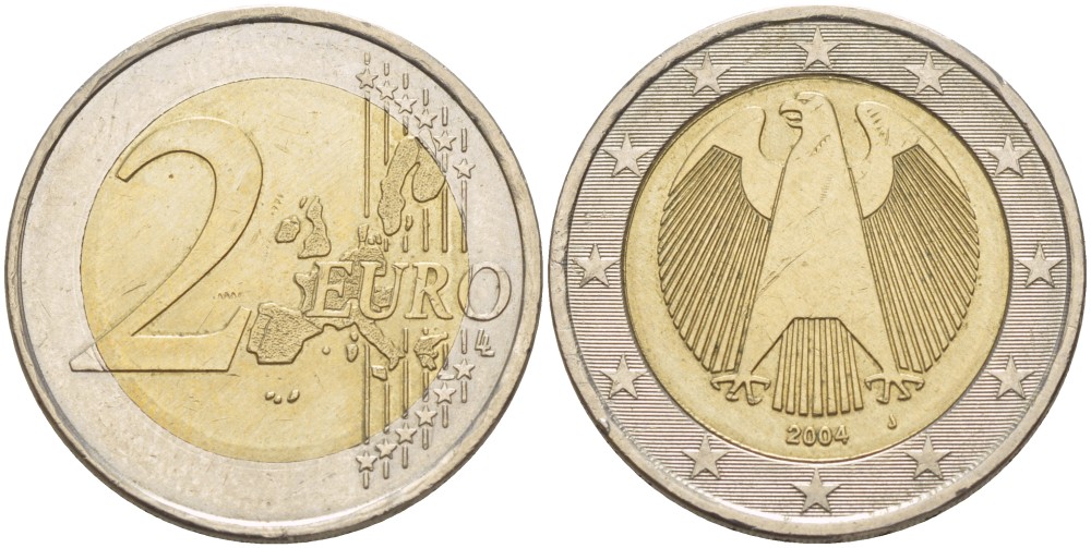 ГЕРМАНИЯ 2 ЕВРО 2004 J KM 214 биметалл 4543-451