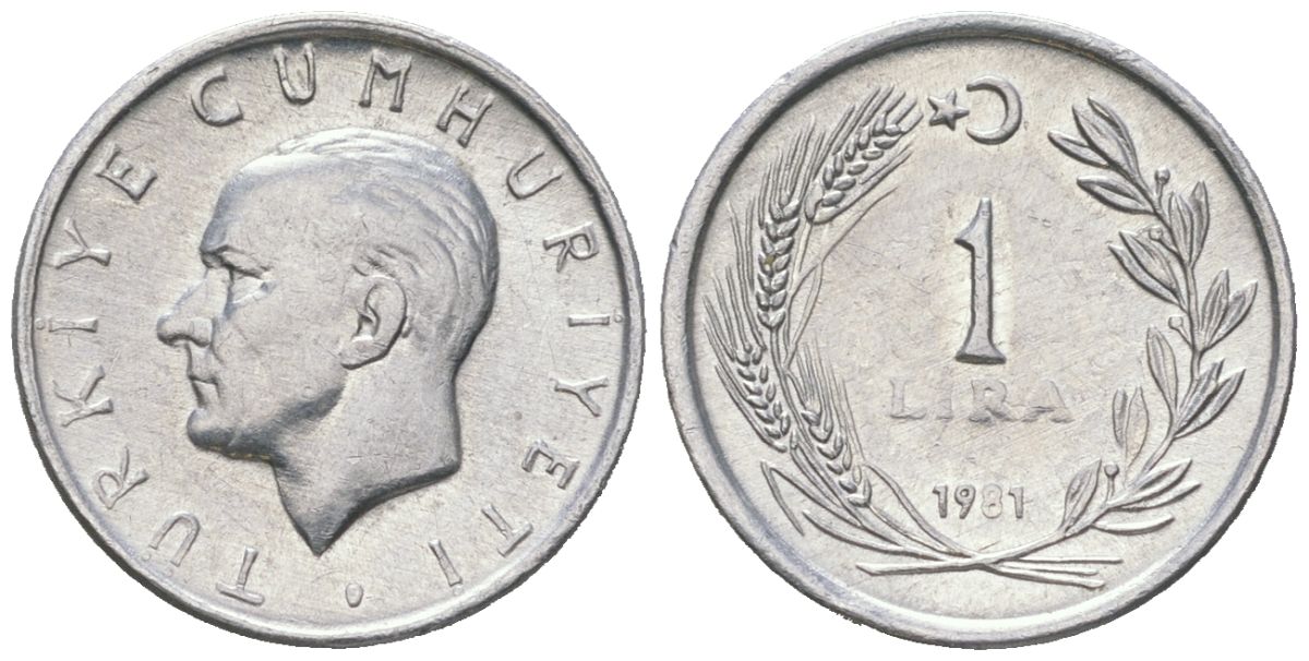 Турция 1 лира 1981 KM 943 алюминий UNC 4158-113