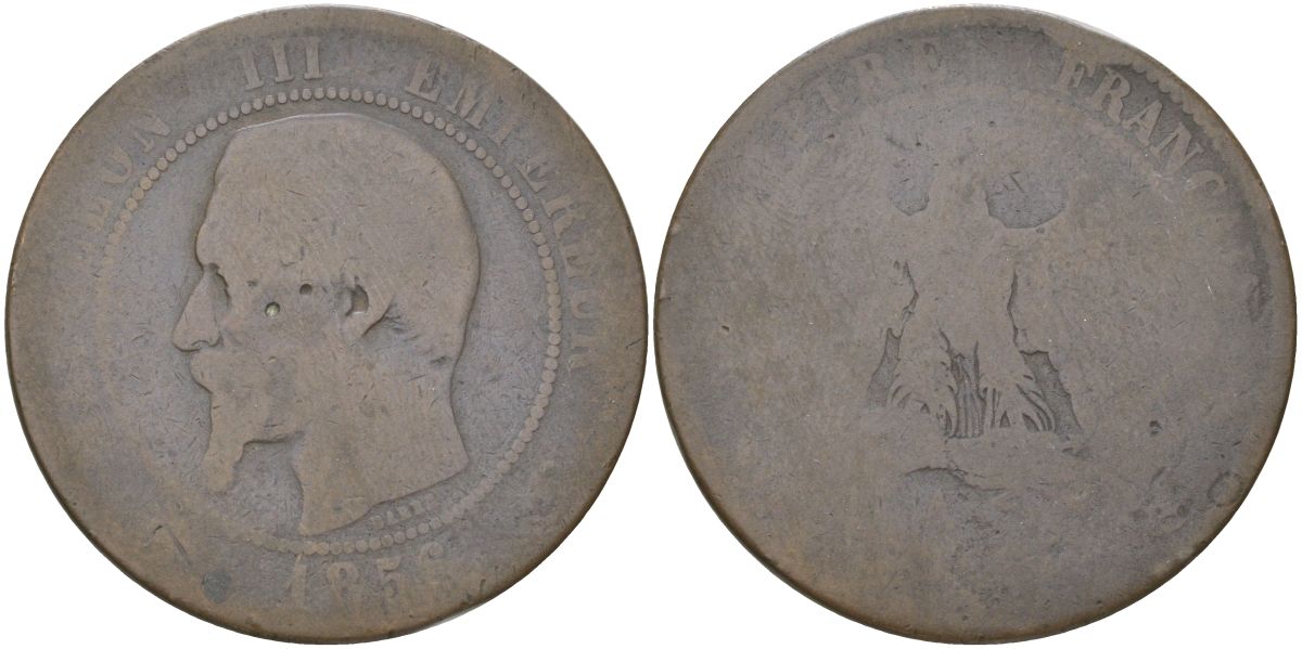 Франция 10 сантимов 1856 Наполеон III (1852-1870) KM 771 бронза 4159-1021