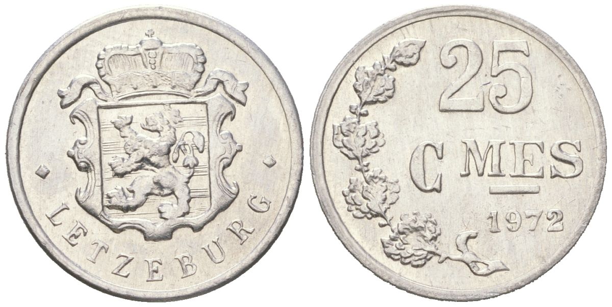 Люксембург 25 сантимов 1972 Герцог Жан (1964-1999) KM 45a алюминий aUNC 4154-752