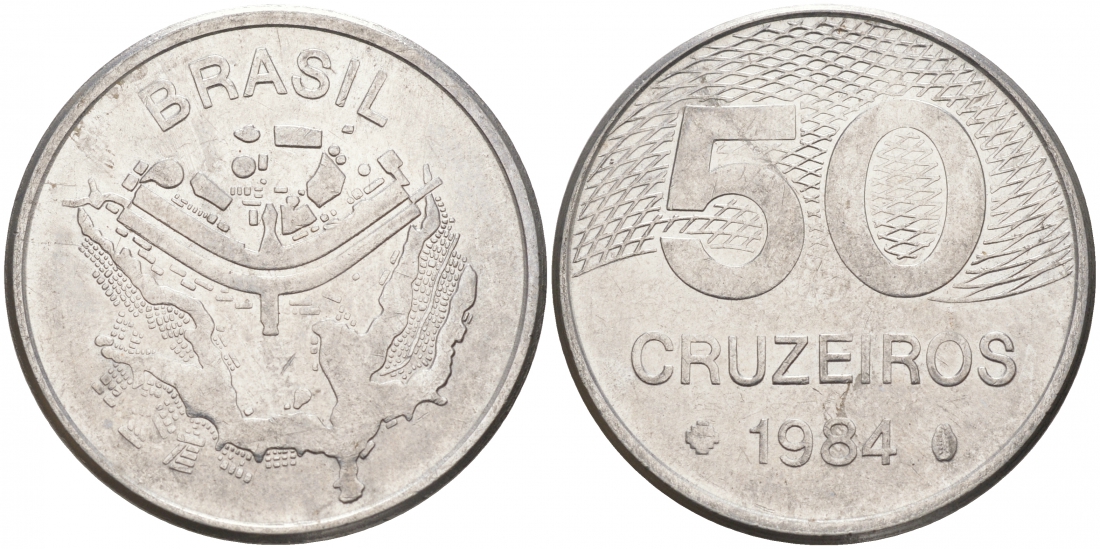 БРАЗИЛИЯ 50 КРУЙЗЕЙРО 1984 KM 594.1 сталь aUNC 73-336