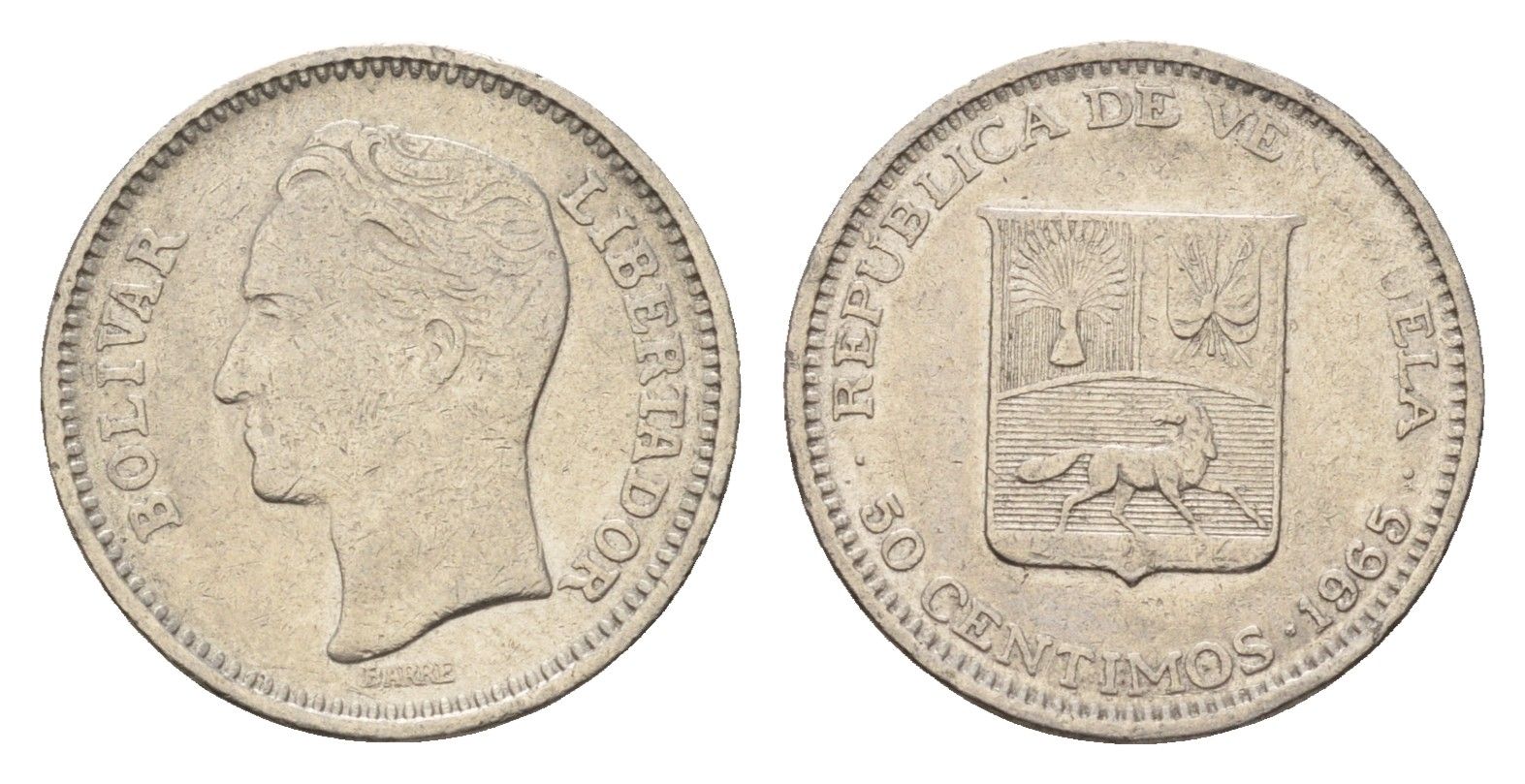 Венесуэла 50 сентимо 1965 Симон Боливар Y 41 никель 4669-629