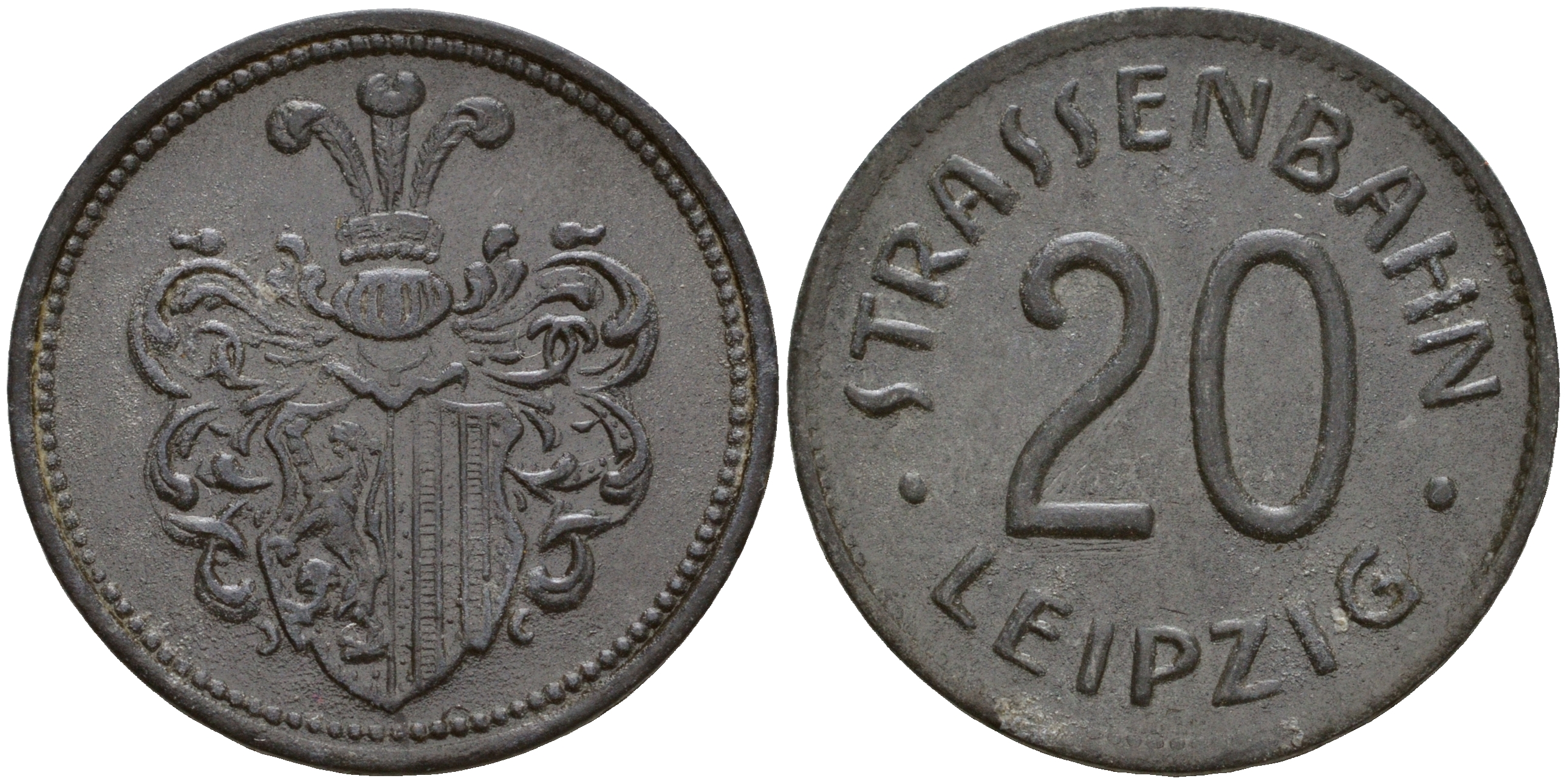 Лейпциг трамвайный жетон на 20 пфеннигов ND Men05 14844.1 цинк 4606-222