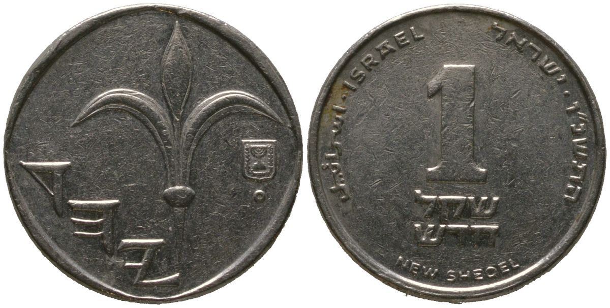 Израиль 1 новый шекель 1996 JE 5756 KM 160a сталь плакированная никелем 4573-456