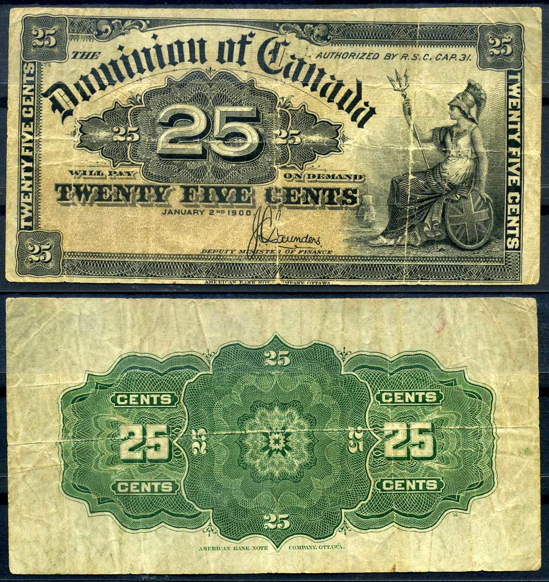 Канада 25 центов 1900 Британия, Saunders Pick 9 c бумага 8614-20-4-1