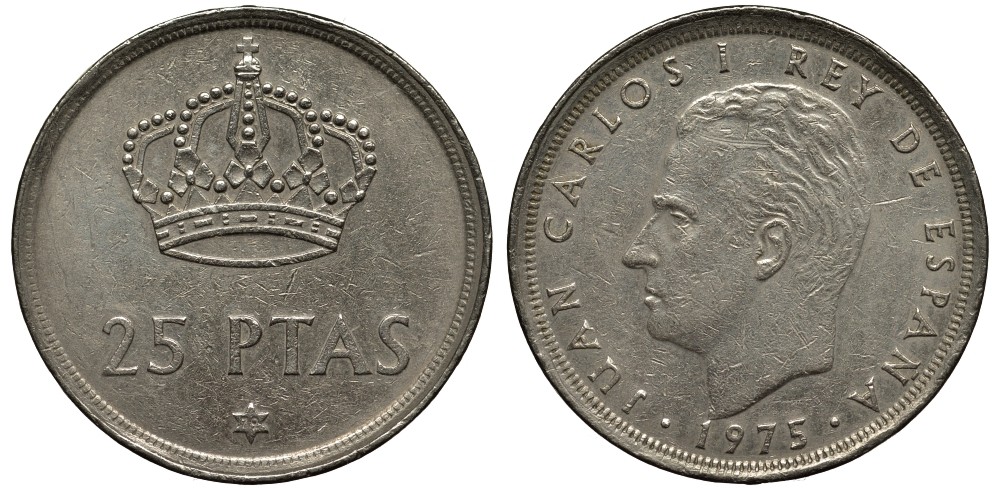 Испания 25 песет 1975 (79) Хуан Карлос I (1975-2014) KM 808 медно-никель 186-1033