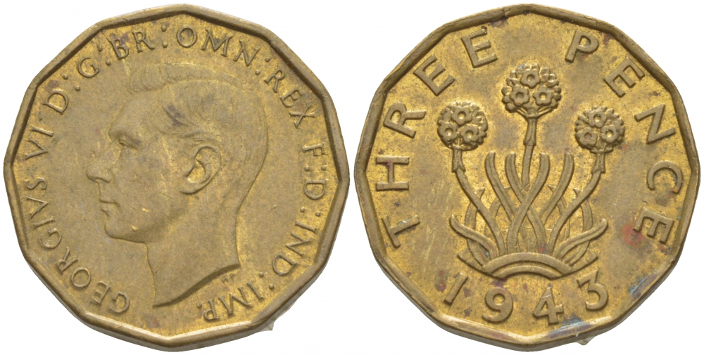 Великобритания 3 пенса 1940 Георг VI (1936-1952) KM 849, Spink 4112 никель латунь 87-416