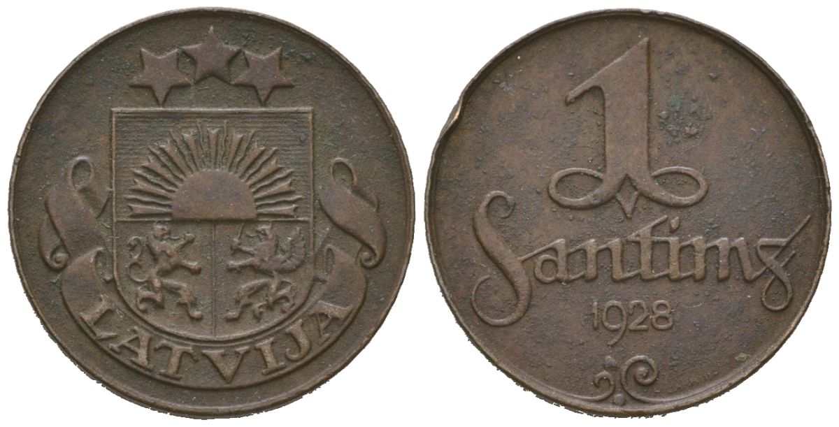 Латвия 1 сантим 1928 KM 1 бронза 96-1069