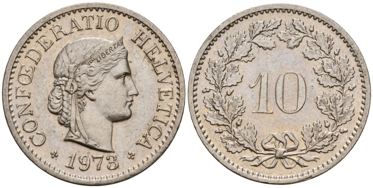 Швейцария 10 раппенов 1973 KM 27 медно-никель 4189-927