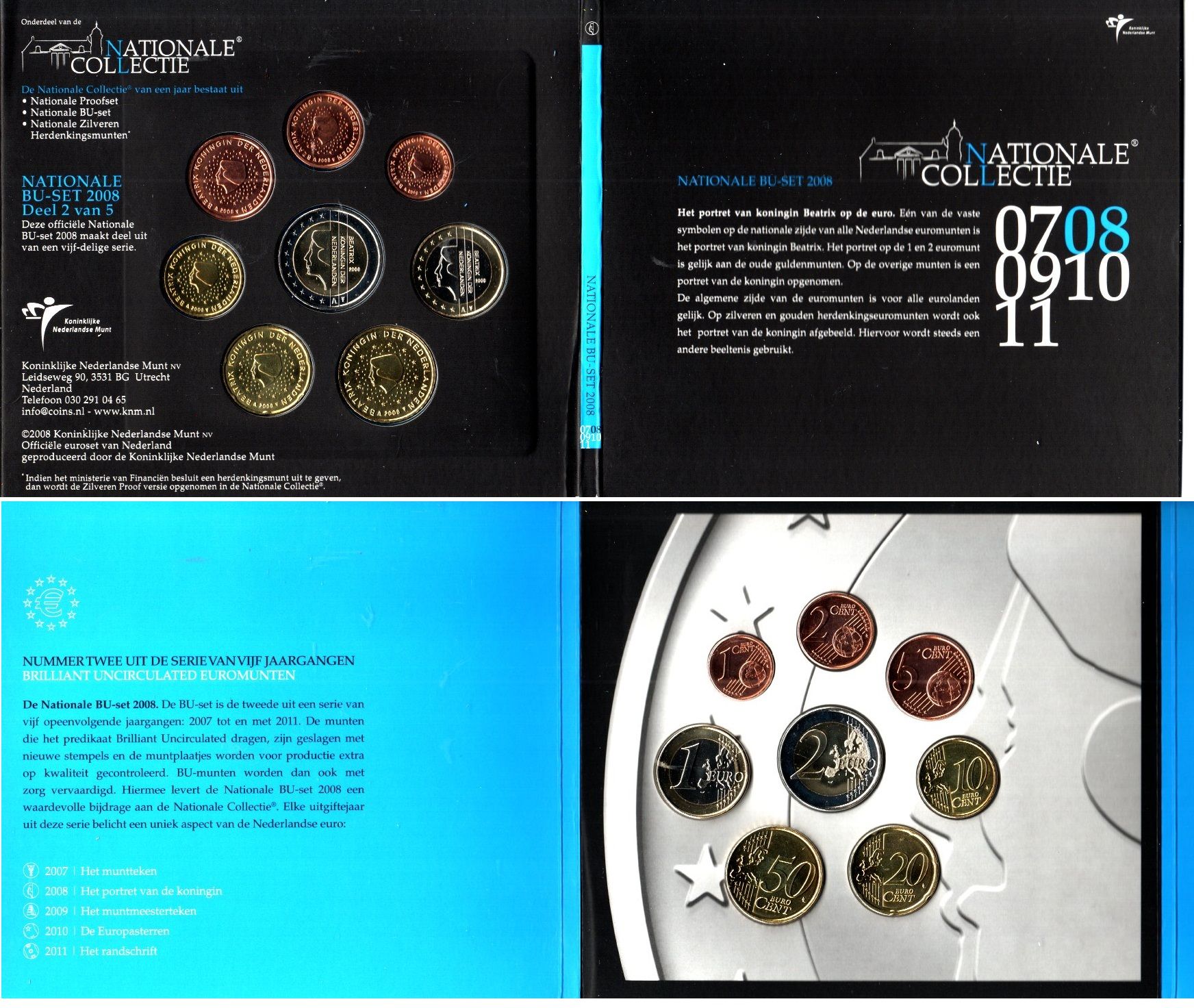 Нидерланды годовой евронабор из 8 монет (1, 2, 5, 10, 20 и 50 евроцентов; 1 и 2 евро) 2008 в оригинальном буклете KM MS102 (234, 235, 236, 268, 268, 270, 271 и 272) BU 8-2-05-59