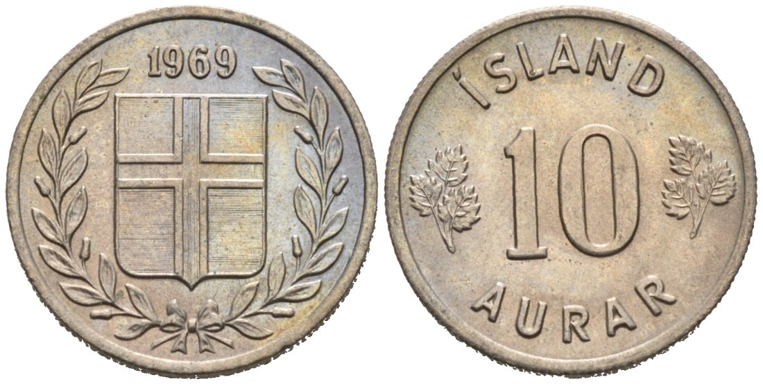 Исландия 10 эйре 1969 KM 10 медно-никель 4564-629