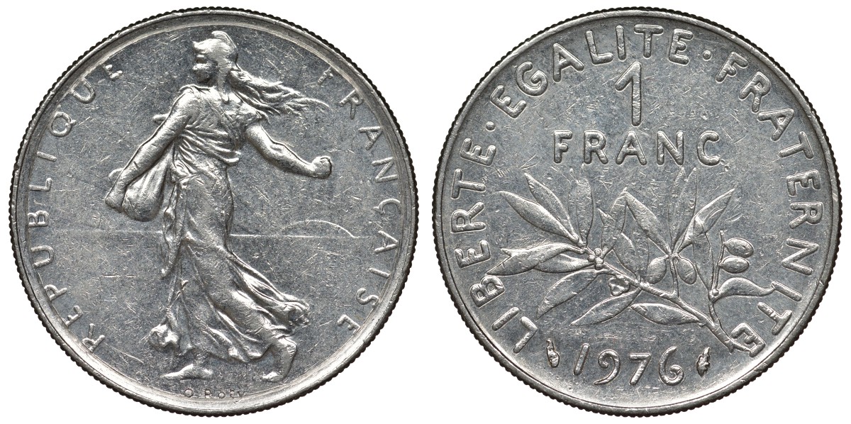 Франция 1 франк 1976 сеятель KM 925.1, Le Franc 226.21 никель 4128-432