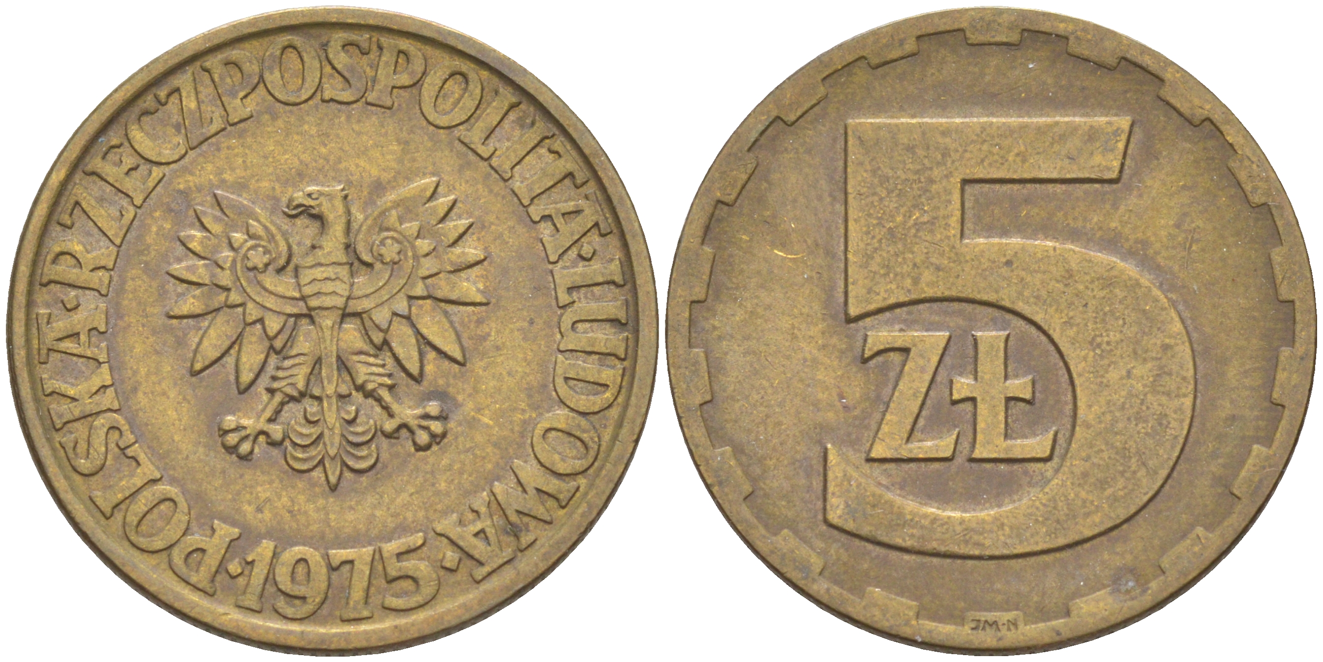 ПОЛЬША 5 ЗЛОТЫХ 1975 ЛЕНИНГРАДСКИЙ МОНДВОР KM 81.1 латунь 106-615