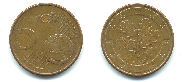 ГЕРМАНИЯ 5 ЕВРОЦЕНТОВ 2002 A KM 209 сталь плакированная медью 29-1116