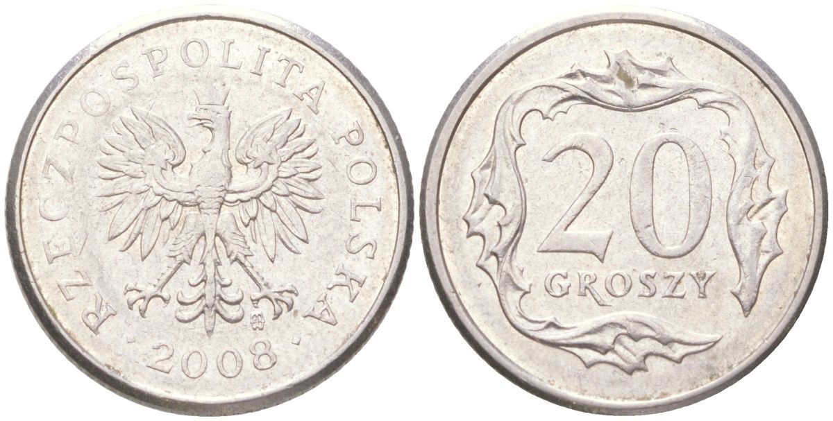Польша 20 грошей 2008 Y 280 медно-никель UNC 4614-332