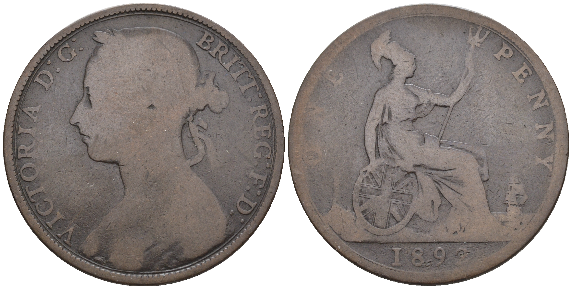 Великобритания 1 пенни 1892 Виктория (1837-1901) KM 755, Spink 3954 бронза 4607-1011