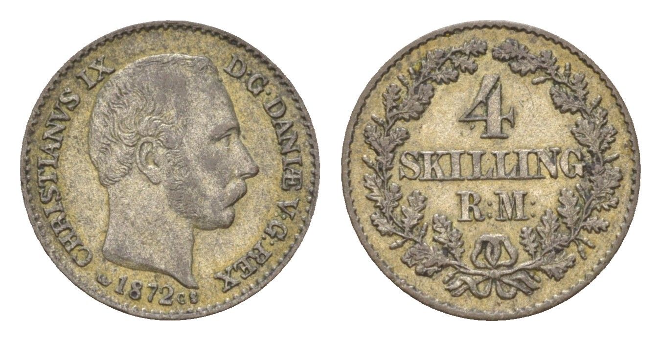 Дания 4 скиллинг-ригсмёнта 1872 CS, Кристиан IX (1863-1906) KM 775 серебро 3896-131