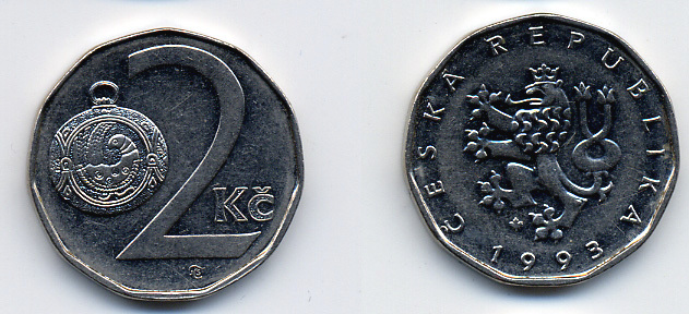 Чехия 2 кроны 1993 KM 9 сталь плакированная никелем 46-1156