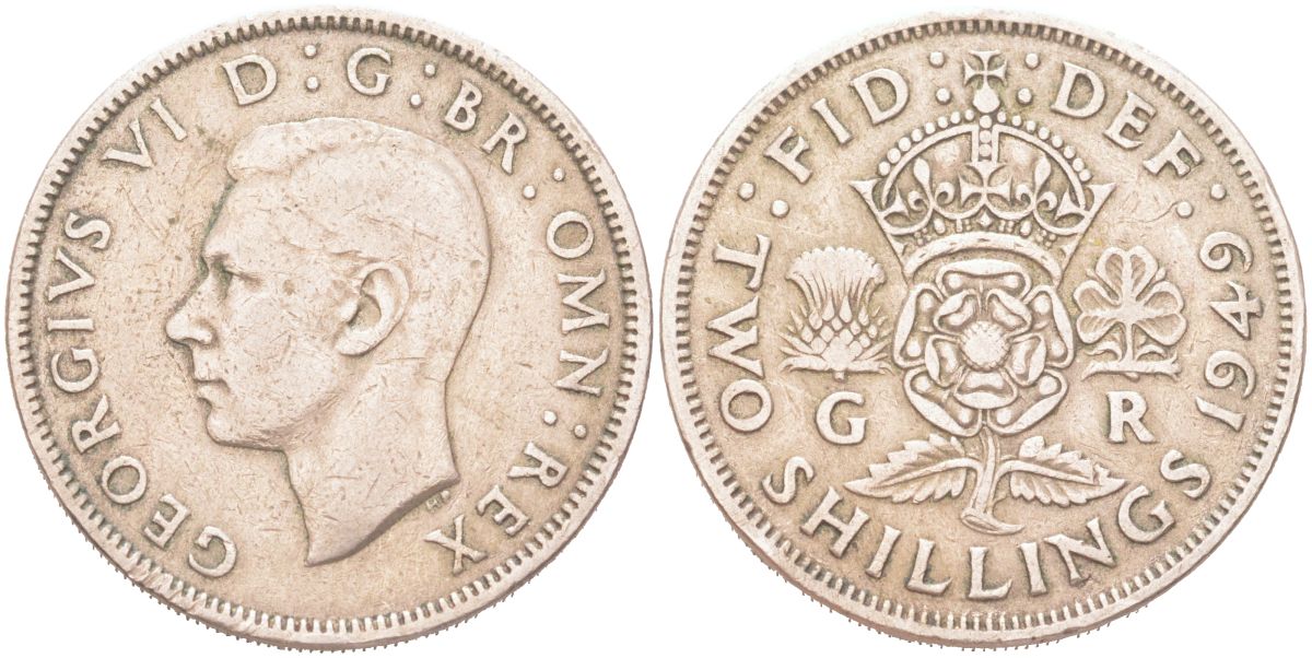 Великобритания 2 шиллинга 1949 Георг VI (1936-1952) KM 878, Spink 4107 медно-никель 4128-727