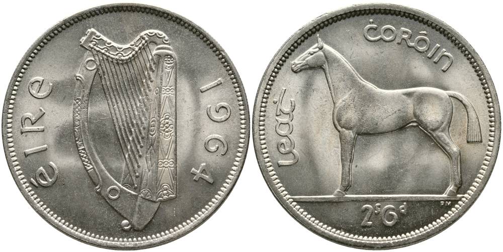 Ирландия 1/2 кроны = 2 шиллинга 6 пенсов 1964 лошадь KM 16а медно-никель 4531-913