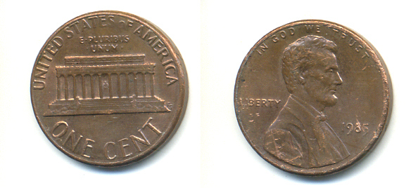 США 1 ЦЕНТ 1985 ЛИНКОЛЬН KM 201b цинк плакированный медью 86-229
