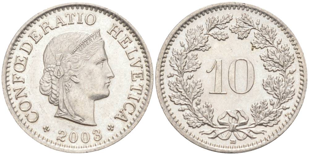 ШВЕЙЦАРИЯ 10 РАППЕНОВ 2003 В KM 27 медно-никель 55-546