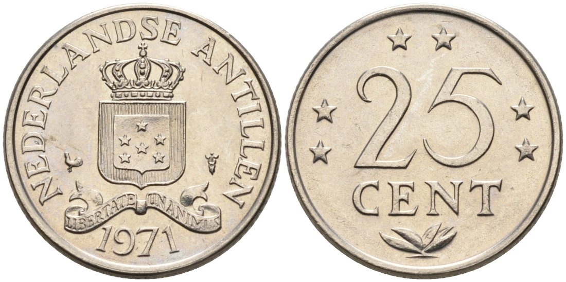 Нидерландские Антилы 25 центов 1971 Юлиана (1948-1980) KM 11 никель 4564-469