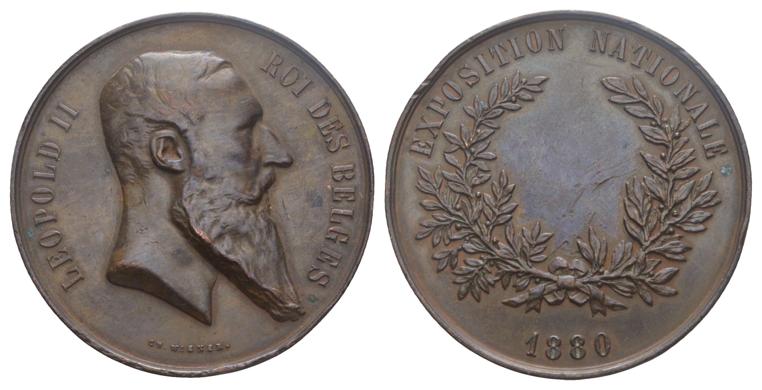 Бельгия медаль "Национальная выставка Леопольда II" 1880 Леопольд II, диаметр 50 мм, вес 52,25 г 11-094-13