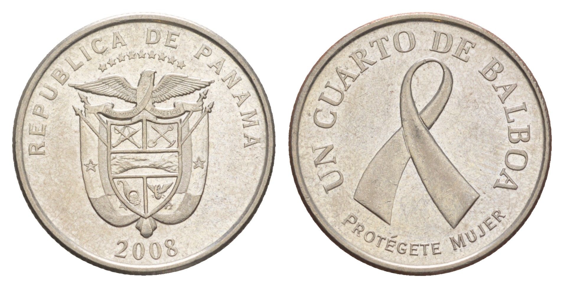 Панама 1/4 бальбоа (25 сентесимо) 2008 Рак молочной железы KM 137 медь плакированная медно-никелем UNC 4642-722