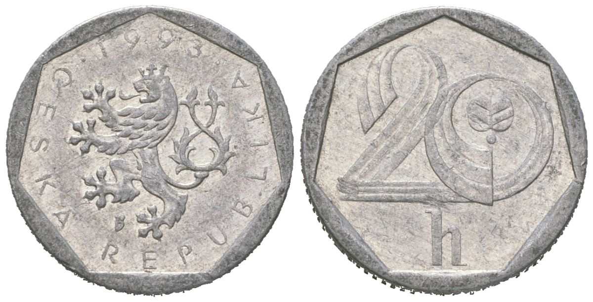 Чехия 20 геллеров 1993 KM 2.1 алюминий 4618-369