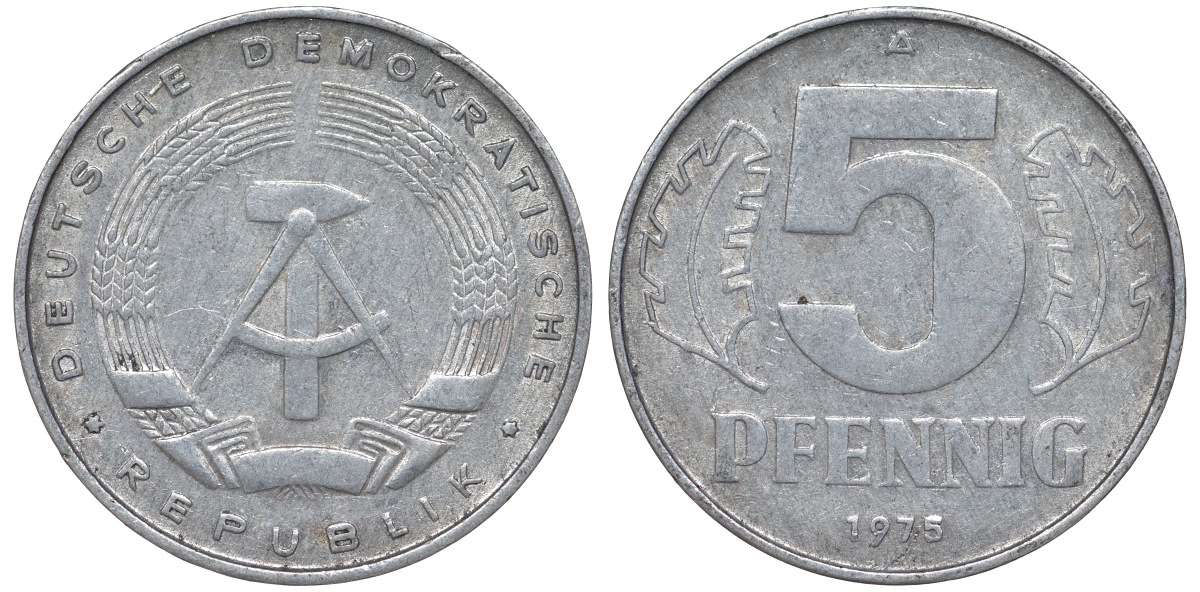 ГДР 5 ПФЕННИГОВ 1975 A KM 9.1 алюминий 62-323