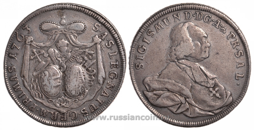 Австрия, Зальцбург 1 талер 1763 Зигмунд фон Шраттенбах (1753-1771) Dav. 1257, KM 403 серебро 00-806-21
