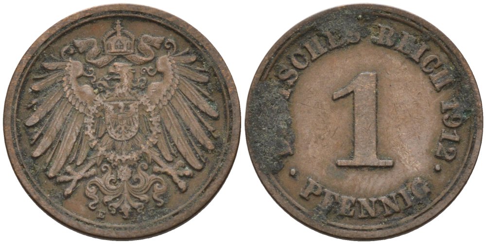 Германия 1 пфенниг 1912 E KM 10, J. 10 медь 4576-251