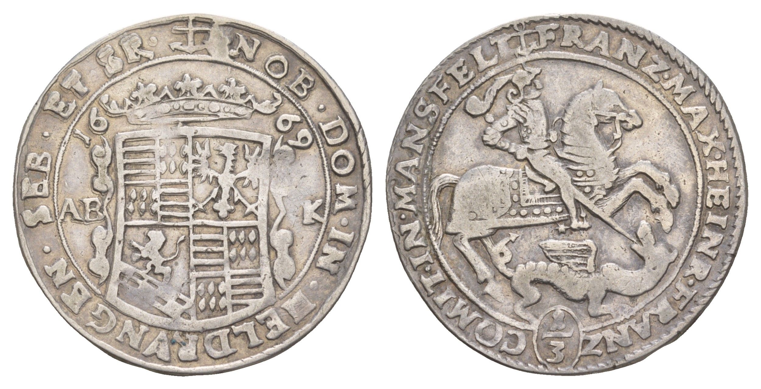 Мансфельд-Эйслебен 1/3 талера 1669 ABK, Иоганн Георг III KM 67 серебро 5010-1412