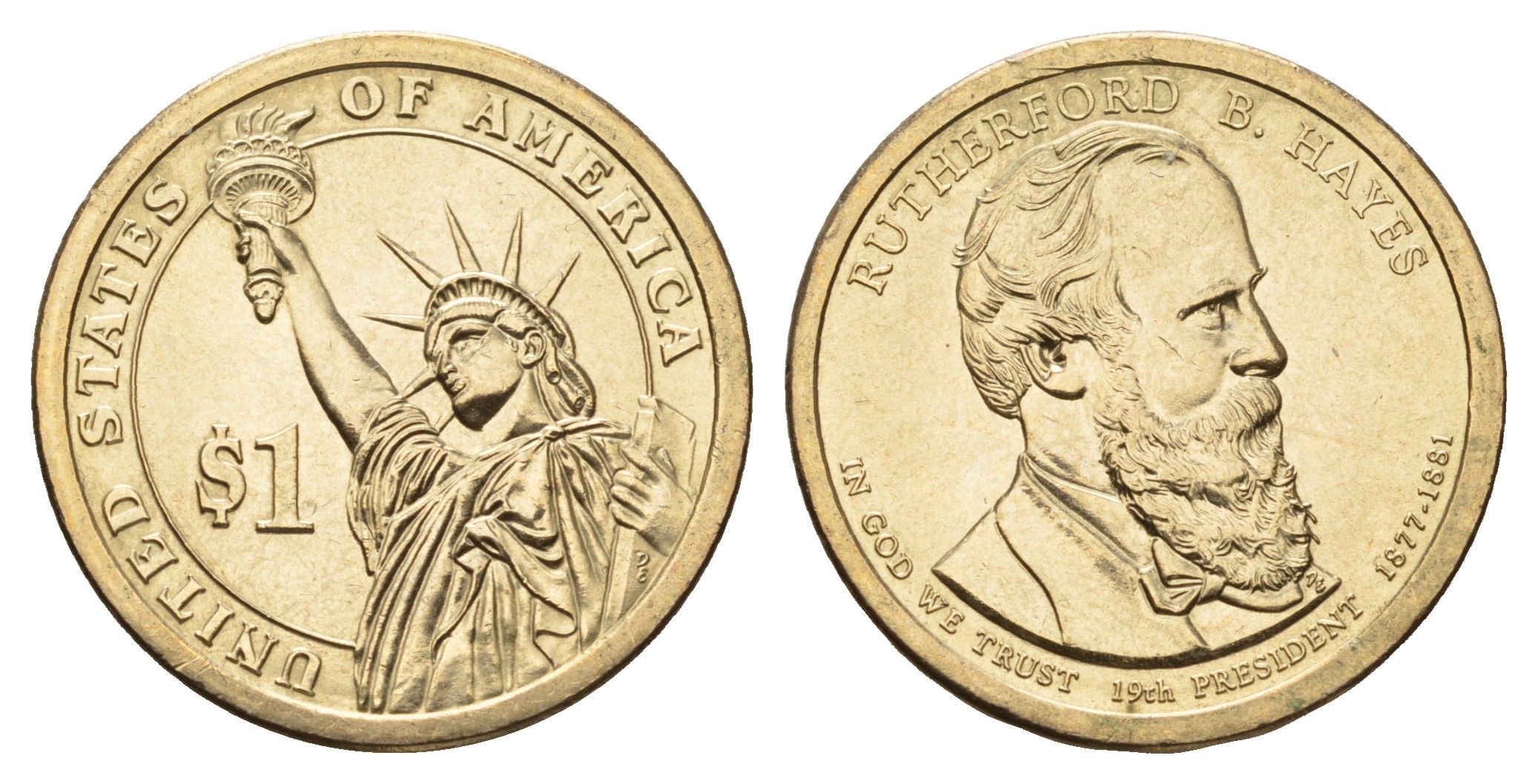 США 1 доллар 2011 Президент США - Ратерфорд Хейз (1877-1881) KM 501 медь с марганцево-латунным покрытием UNC 98-235