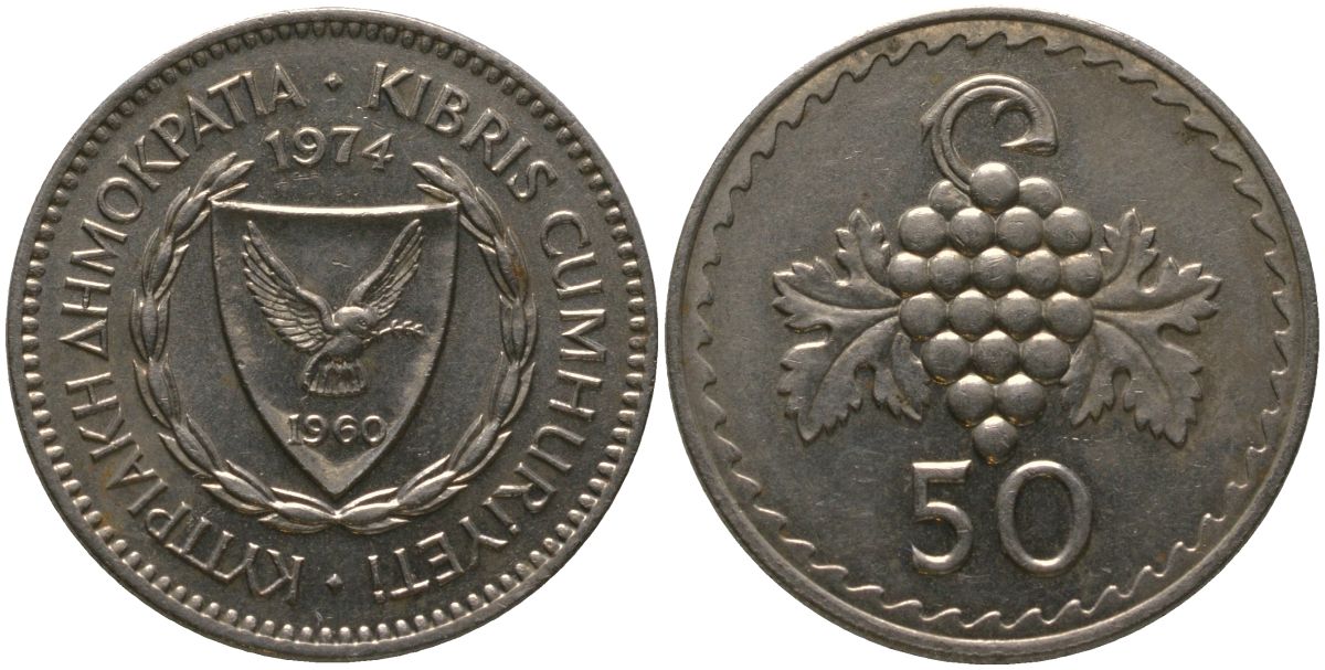 Кипр 50 милей 1974 KM 41 медно-никель 4573-652