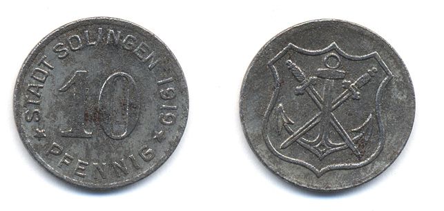 ЗОЛИНГЕН 10 ПФЕННИГОВ 1919 НОТГЕЛЬД 29-245