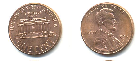 США 1 ЦЕНТ 1998 D ЛИНКОЛЬН KM 201b цинк плакированный медью 86-337