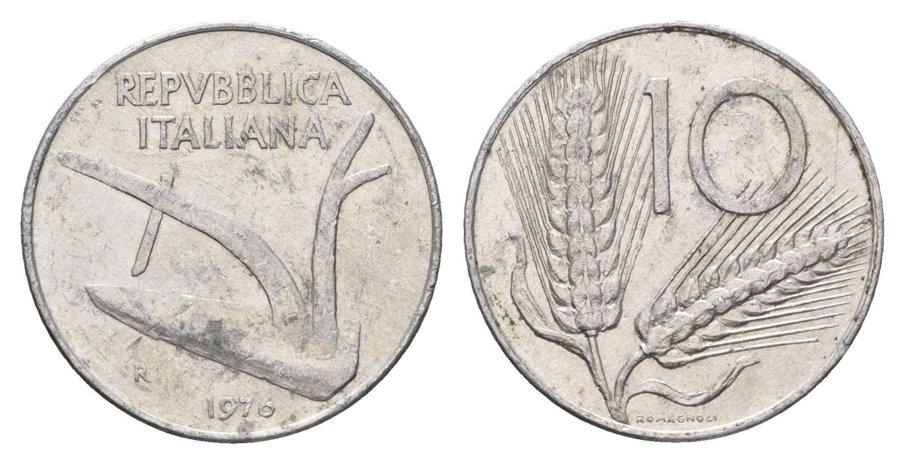 Италия 10 лир 1976 R, колосья KM 93 алюминий 4638-432