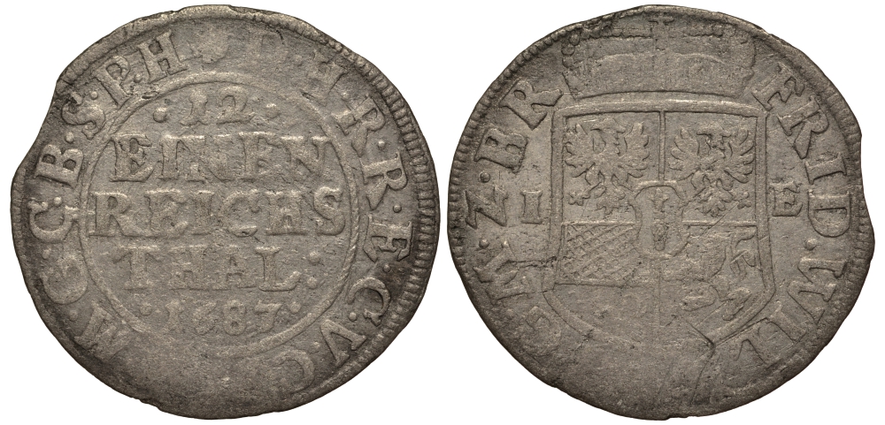 Бранденбург-Пруссия 1/12 талера 1687 IE, Фридрих Вильгельм (1640-1688), монетный двор Магдебург, вес 3 гр. KM 506 серебро 1516-324