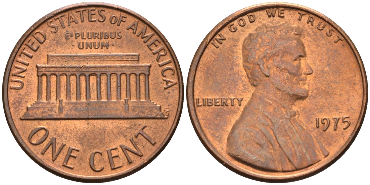 США 1 цент 1975 Линкольн KM 201 медь цинк 4115-926