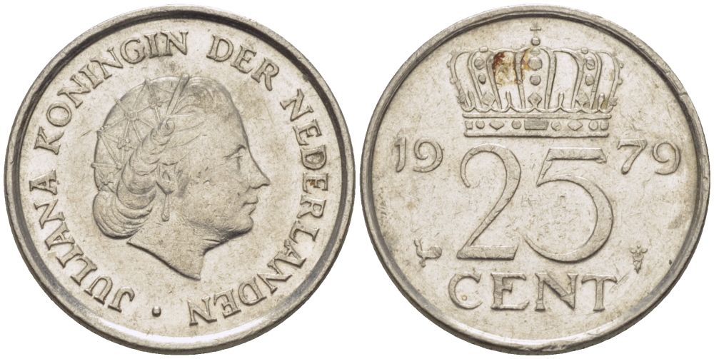 Нидерланды 25 центов 1979 Юлиана (1949-1980) KM 183 никель 4392-511