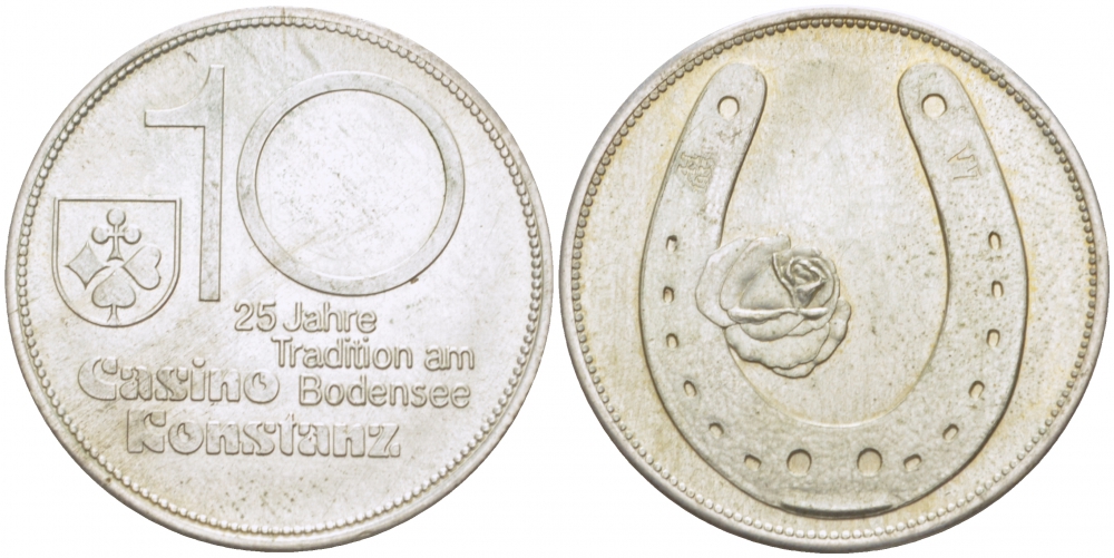 ГЕРМАНИЯ ЖЕТОН ND КАЗИНО ГОРОДА КОНСТАНЦ НА БОДЕНСКОМ ОЗЕРЕ, 25-ЛЕТНЯЯ ТРАДИЦИЯ, ДИАМЕТР 30 ММ серебро 4527-1014