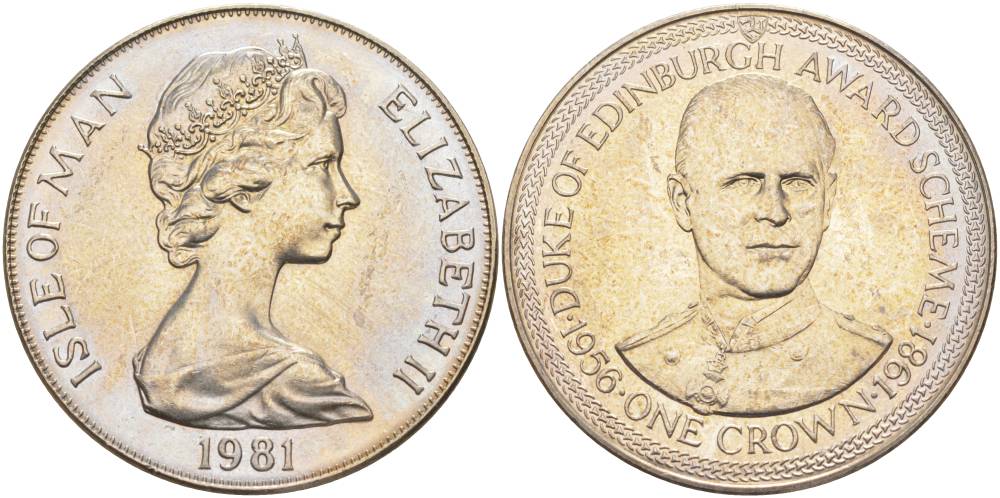 Остров Мэн 1 крона 1981 приз герцога Эдинбургского, портрет герцога KM 73 медно-никель UNC 118-1133