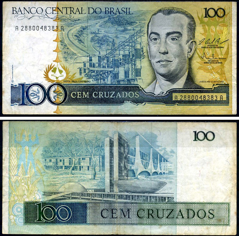 Бразилия 100 крузейро ND (1986-1988) Pick 211c бумага 2192-51-3-2