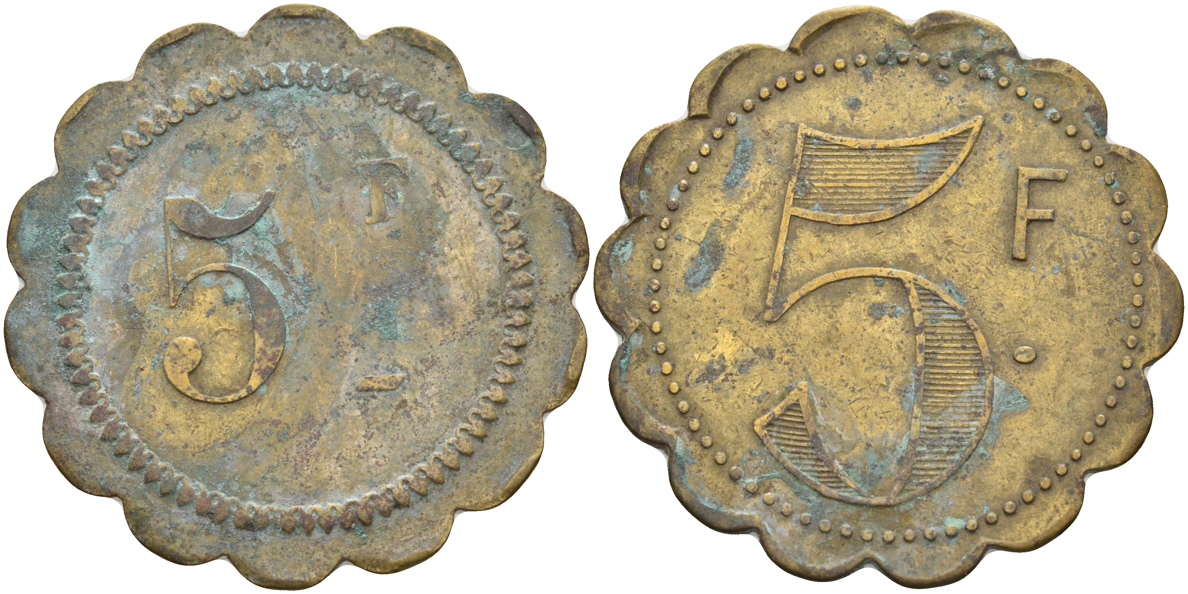 ФРАНЦИЯ 5 ФРАНКОВ НАЧАЛО XX ВЕКА d около 35 мм, вес около 7,4 гр платежный жетон латунь 63-1211